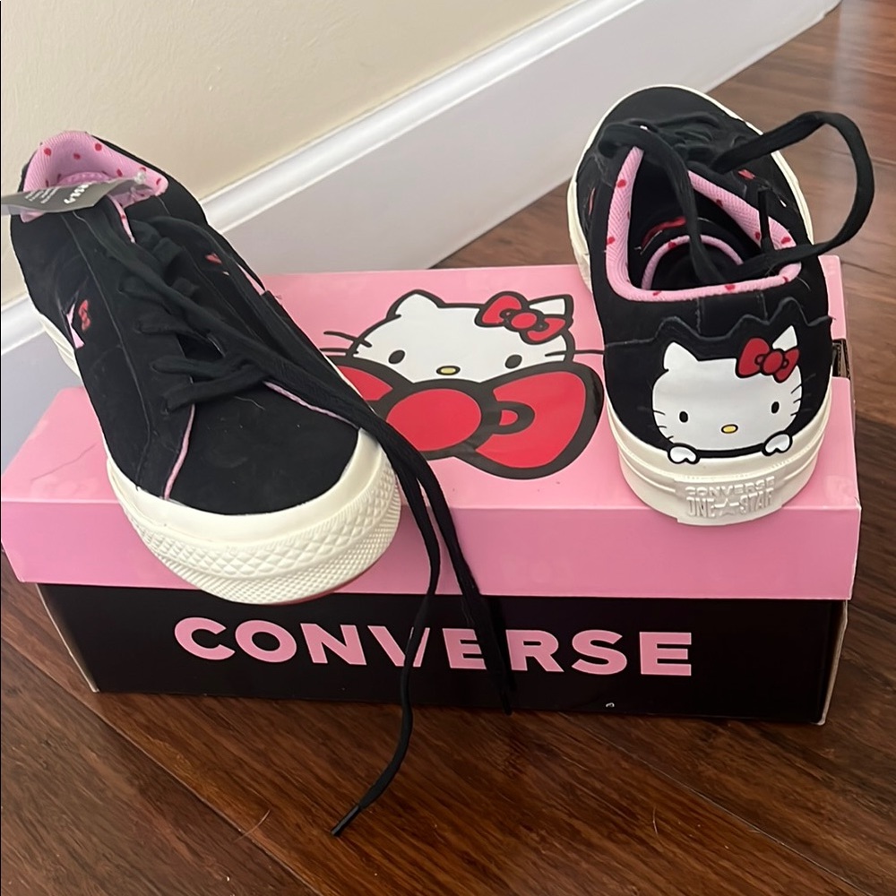NWT Converse Black and Pink Hello Kitty Sneakers